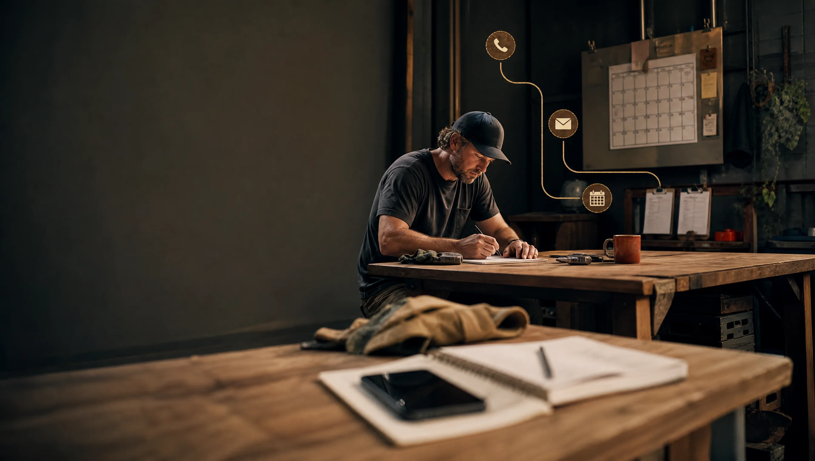 A working service-business environment connected to phone, message and calendar signals.